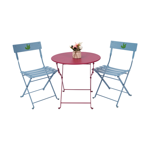 Outdoor Kids Set Round Table and Slat Chairs